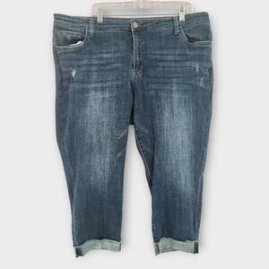 Kut from the Kloth Jeans Women's 20W Amy Crop Straight Leg Distressed Blue Denim